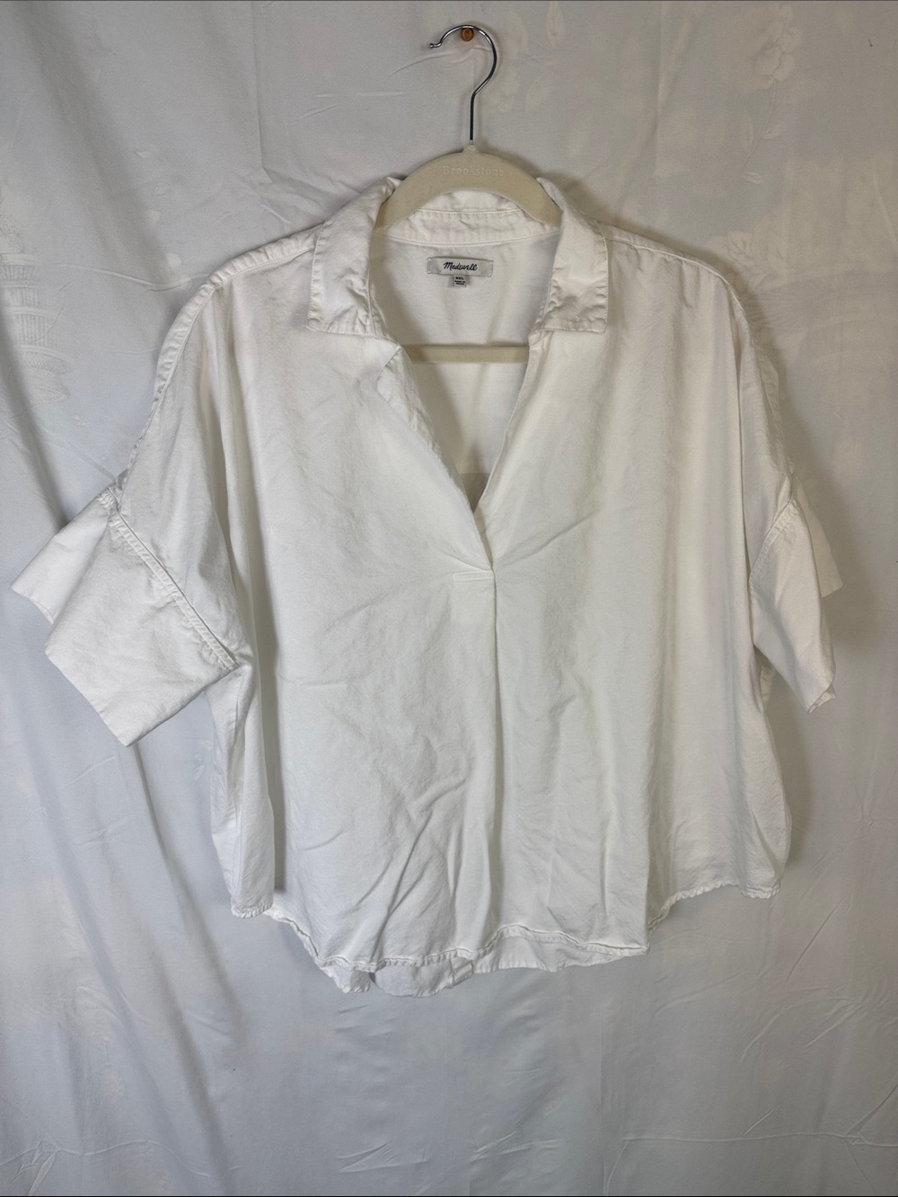 Madewell White Relaxed Collared V-Neck Short Sleeve Blouse